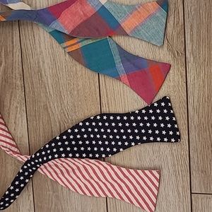 Lot of 2 HIGH COTTON Hand Made North Carolina Plaid Multicolor Cotton Bow‎ Ties